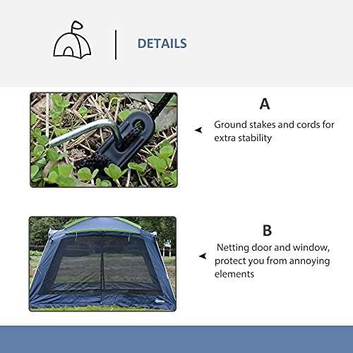 Outsunny 5-8 Person Camping Tent, Portable Dome Tent, Outdoor Screen House Sun Shelter, 360x355x215cm - Dark Blue/Green