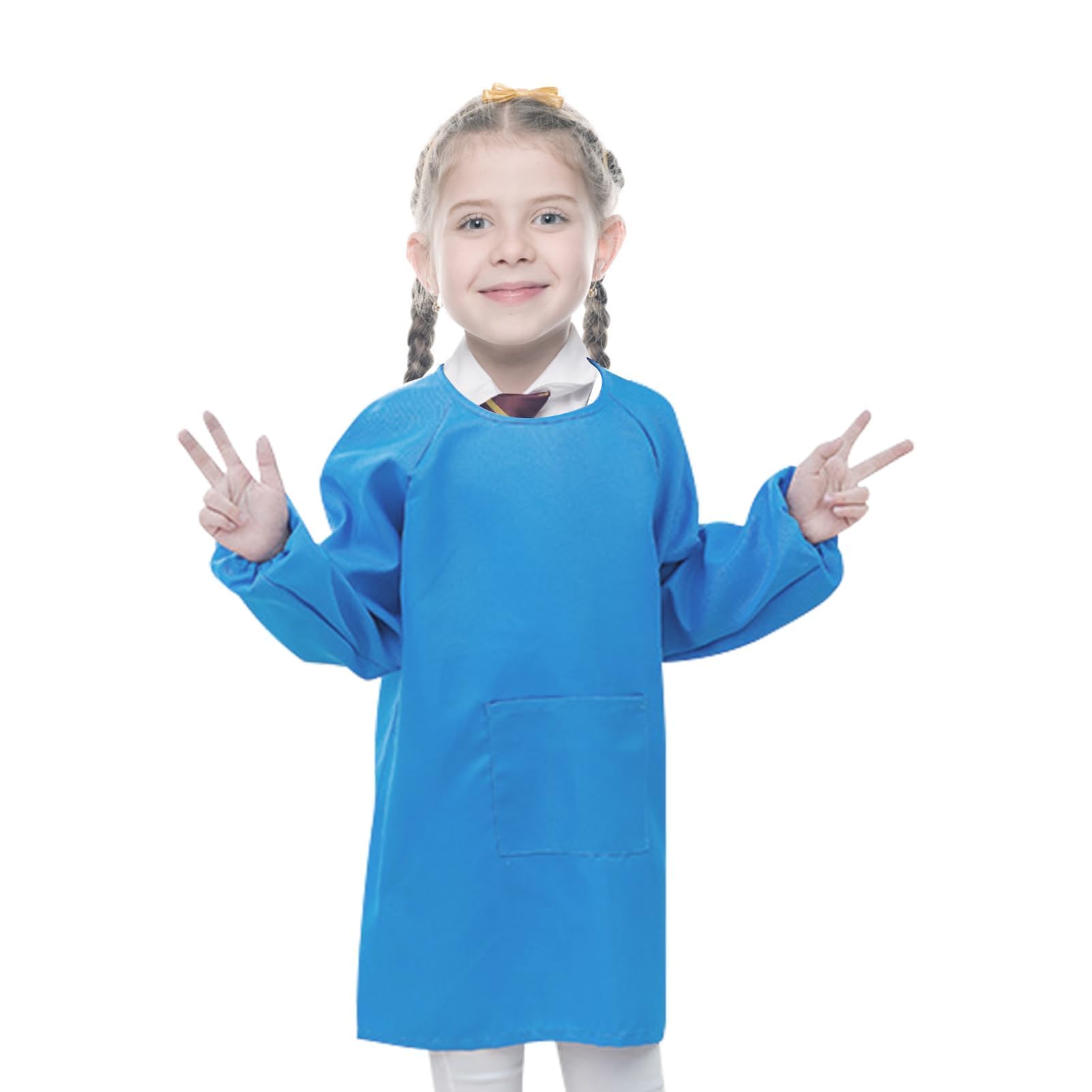 8-11 Years Old Kids Art Smock Painting Apron, Long Sleeve Painting Pottery School Boys Girls Waterproof Painting Smock Childrens Apron Art Craft Long Sleeve Cooking Painting Smock Diy(Light Blue)
