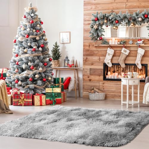 Small Bedside Rug, 2x3 Non Slip Fluffy Shaggy Entryway Throw Rugs for Bedroom Living Room, Indoor Floor Carpet for Kids Girls and Boys, Nursery Rooms Mat, Home Decor Aesthetic, Tie Dyed Grey