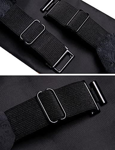 Image of Barry.Wang Men Silk Paisley Cummerbund and Pre-tied Bowtie Handkerchief Cufflink Set for Tuxedo