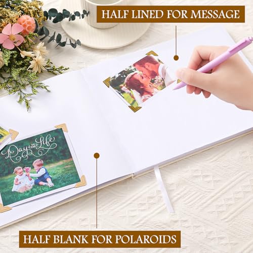 Livre d'or en cuir 120 feuilles blanches pour réception et mariage - 5