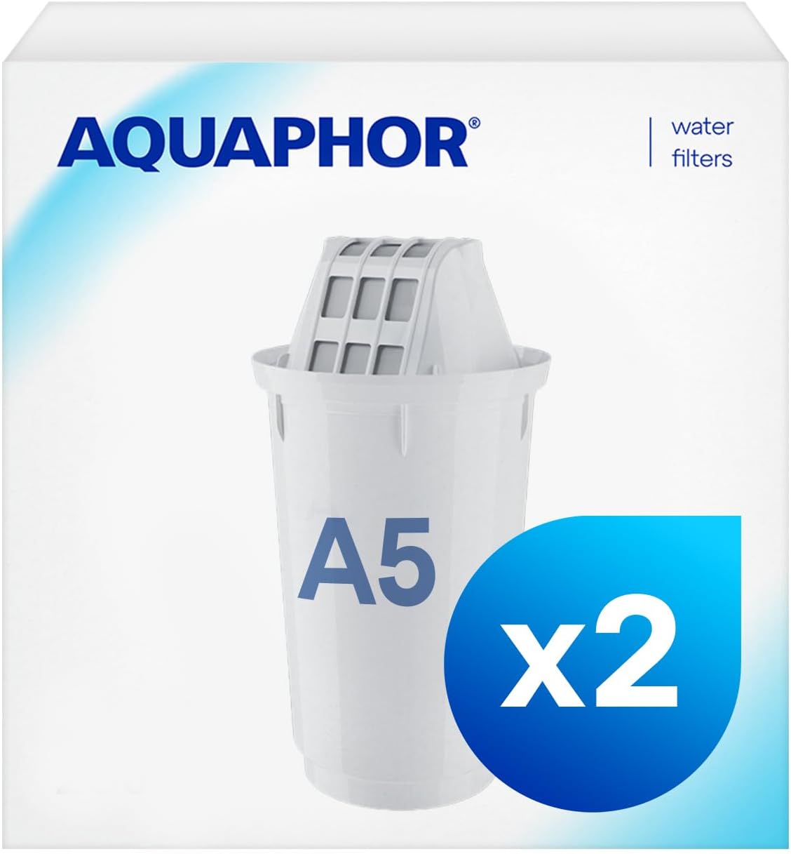 Filter Cartridge A5 2 Pack | Filters Limescale, Chlorine, Heavy Metals | 350L Clear Water | AQUALEN Technology for Better Tasting Food & Drink | Replacement Cartridge for A5 Filter Jugs