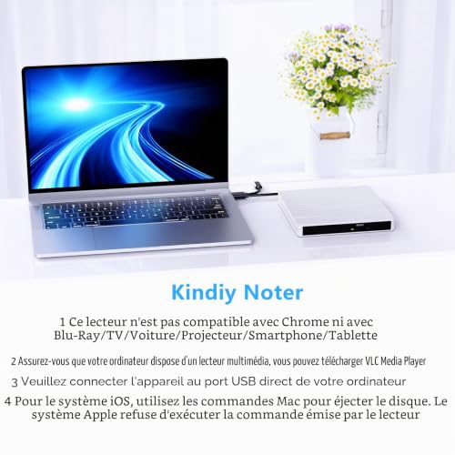 Lecteur CD DVD Externe, Graveur CD Externe avec USB3.0 Type-c, Ultra-Mince CD/VCD /-RW/ROM Portable Lecteur CD Externe pour PC, Desktops, Laptop, Mac, Macbook, Windows11/10/8/7/XP/Vista/MacOS, Blanc – vue 7