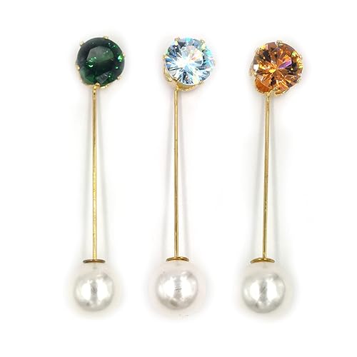 Hunky Dory Muticolour Daimond Stud Hijab Pins | Brooch for Women (Pack of 3)