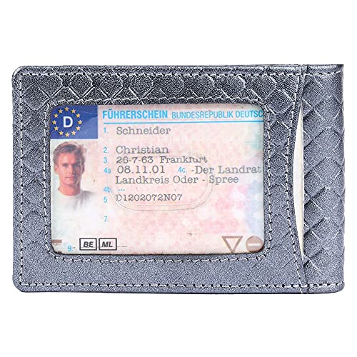 Image of Brooklyn Bridge Genuine Leather Money Clip Wallet for Men Diamond VT Grey - Premium Slim RFID Protected Wallet with Cash Clip, Smart Front Pocket Design, Stylish Gift for Men