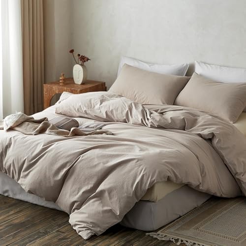 Image of TOCOMOA Duvet Cover Set 100% Washed Cotton Linen Feel Soft Comfy Breathable 3 Piece Comforter Covers Bedding Set (Queen, Heathered Linen Grey)