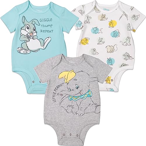 Image of Disney Bambi,Lion King,Mickey Minnie Mouse,Winnie The Pooh,Princess,Dumbo Baby Girls 3 Pack Bodysuits Newborn to Infant