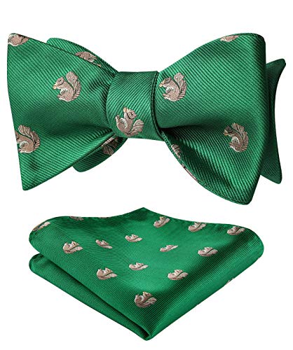 Image of HISDERN Bow Ties for Men Self Tie Animal Bowties Pocket Square Woven Silk Fun Bowtie Handkerchief Set for Wedding Party