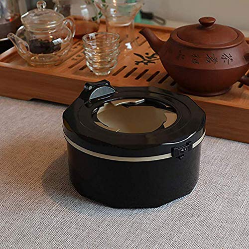 Sealed Ashtray Windproof Cover Large Decoration Gift Personality Smoke Tray Soot Holder Home Office Smoking Ash Tray 17 8.5Cm (Black) #TOP5