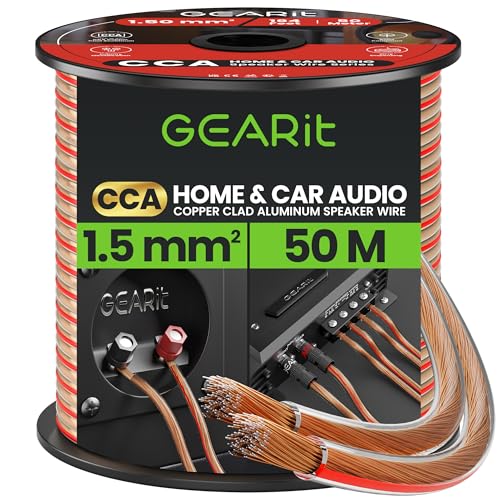 Cable de altavoz de calibre 16 GearIT de 50 m transparente para cine en casa