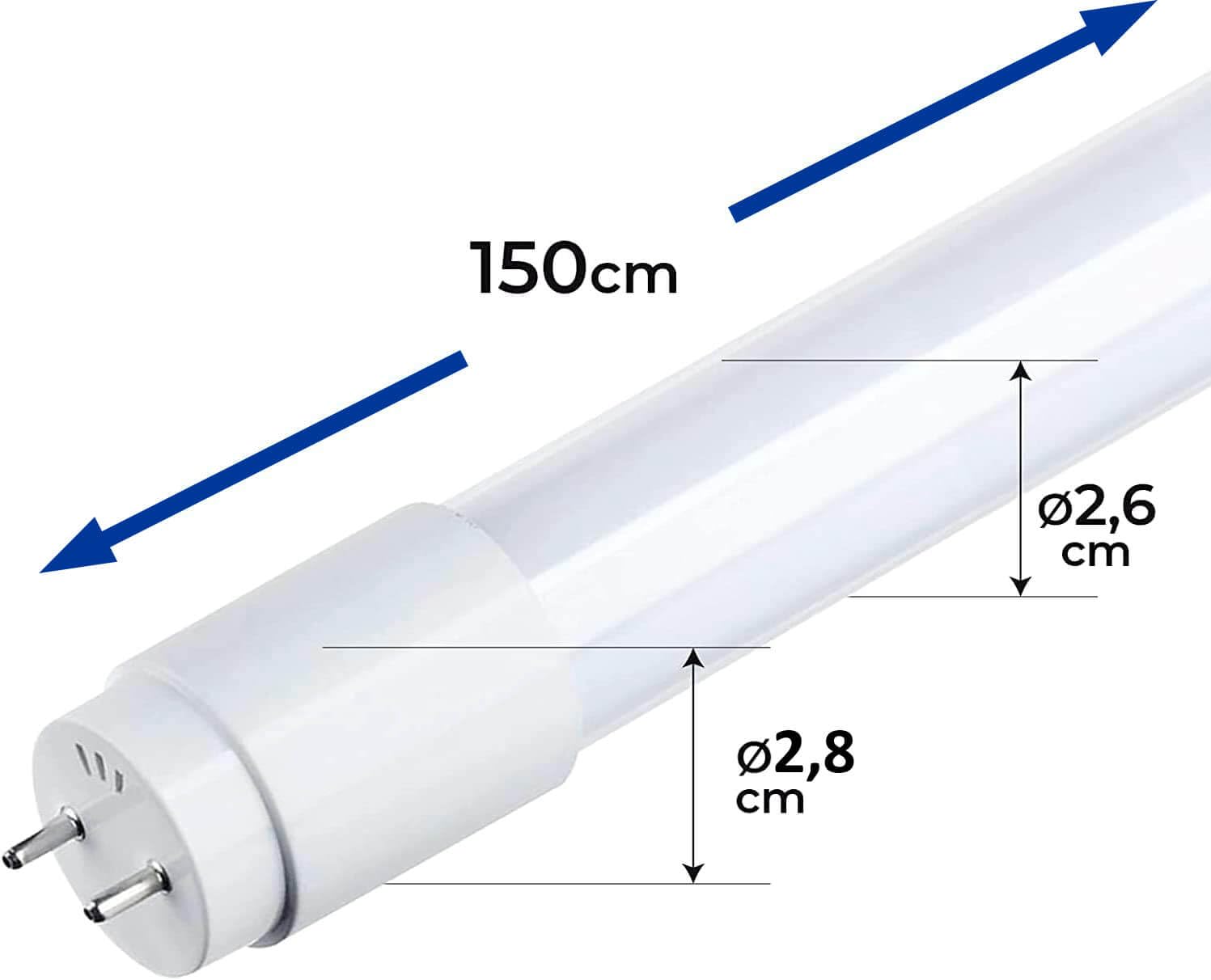 Pack x10 Tubo LED 150cm 24W, Fluorescente Standard T8 G13, Ángulo 300º, 2640 lumenes, Iluminación interior de techo, Bajo consumo y Alta luminosidad, Cebador LED incluido, Luz Blanca Fría (5700K)