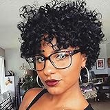 HOTKIS 100% Human Hair Short Curly Wigs for Black Women Black Curly Hair Wigs for African Americans Glueless Curly Wig