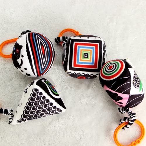 Kakiblin Baby Hanging Rattle Toys, 4 Pack Car Seat Stroller Toys Soft Squeaky Toys For Baby 0-6 Months Newborn Infant Car Bed Travel Activity, White And Black #TOP6