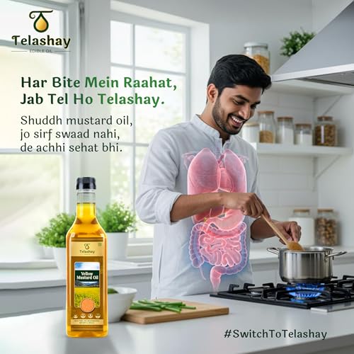 Image of Telashay Cold Pressed Yellow Mustard Oil | 500ml | 100% Pure, Natural & Unfiltered | Cooking, Pickles & Health | Omega-3 Rich