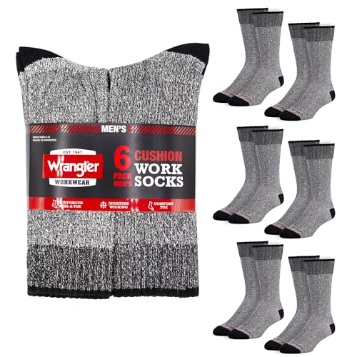 Wrangler Work Socks for Men – Soft Cushioned Mens Crew Socks Size 10-13 (6 Pack)