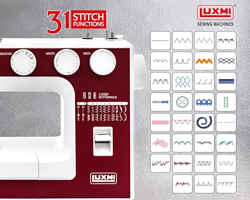 Image of Comfort Automatic Zig-Zag Electric Sewing Machine || 23 Built-In-Stitches || 31 Stitch Function (2 Colour Options) With Complementary Video Lessons (Maroon)