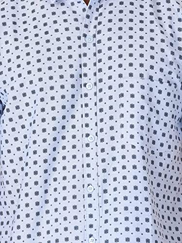 Image of Twist Men's White Printed Luxurious Linen Half Sleeve Shirt