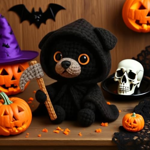Figurine d'Halloween faite à la main en crochet avec citrouille - Soutien émotionnel - Cadeau pour les amoureux des chiens et des chats – vue 6