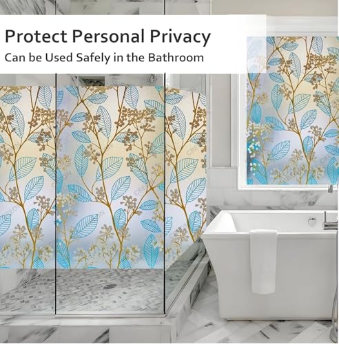 Image of CREON Window Privacy Decorative Film (24 x 100 Inch) with Leaves UV Blocking Frosted Glass Sticker for Bathroom Non-Adhesive Film