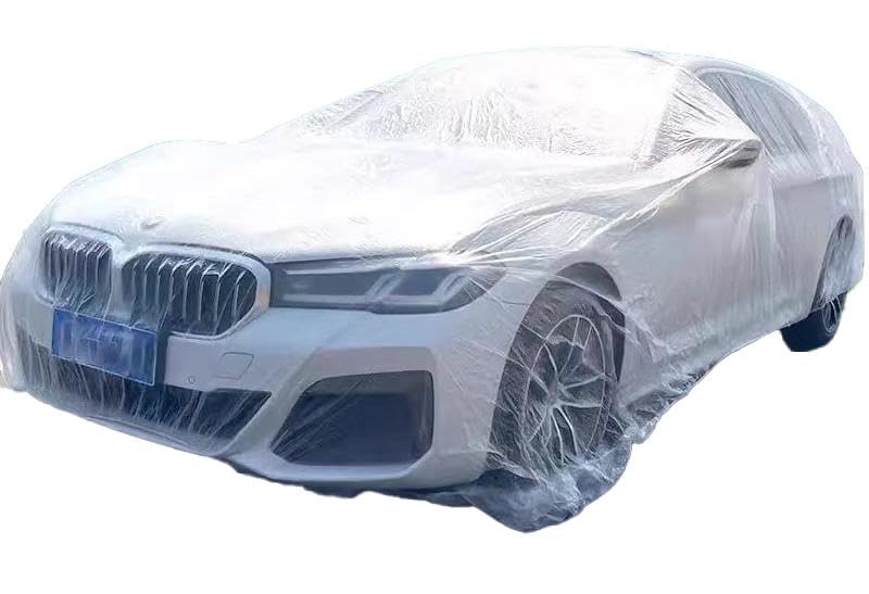Disposable Car Covers Waterproof Dust Protection for Vehicles Fits Most Sedans SUVs L 12-23 ft - Transparent Plastic — view 2