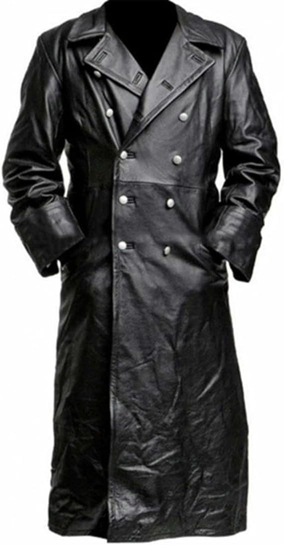 Mens Long Leather Trench Coat Full Length Motorcycle Leather Jakcet Fashion Slim Fit Punk Jacket Overcoat - Image 3