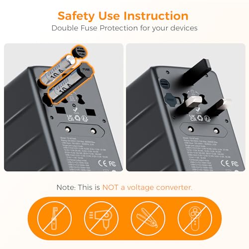 Image of TESSAN Universal Travel Adapter, 140W GaN International Plug Adaptor with 3 USB C and 1 USB A Charging Ports, Worldwide Power Outlet for US to Europe UK AUS Ireland(Type C /G /A /I), Black