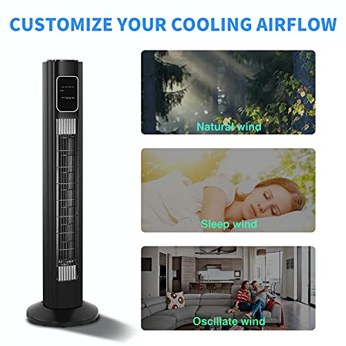 Antarctic Star Tower Fan Oscillating Fan Quiet Cooling Remote Control Powerful Standing 3 Speeds Wind Modes Bladeless Floor Fans Portable Bladeless Fan For Children Bedroom Home Office (Black, 35") #TOP20