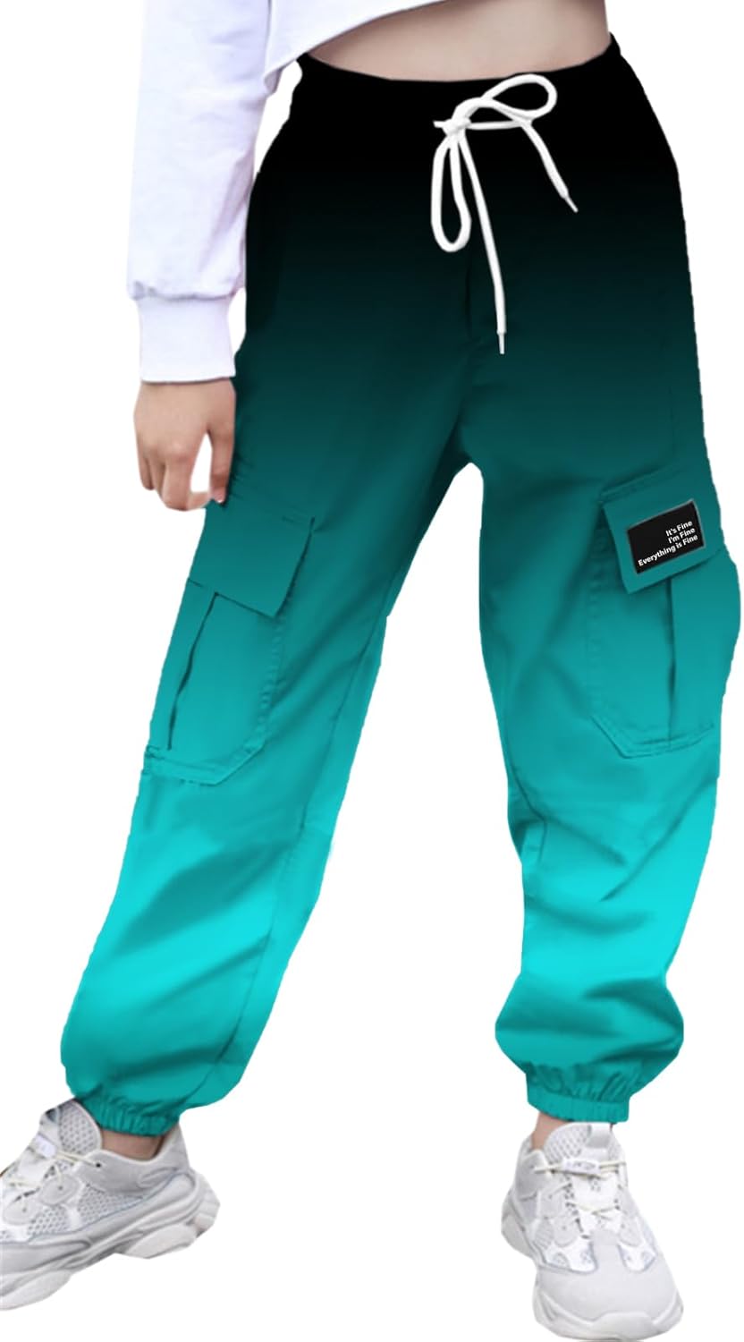 Cromoncent Girls & Womens Camo Print Cargo Pants Outdoor Lightweight Jogger Baggy Pants, 6 Years - XX-Large