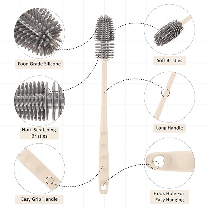 Image of Water Bottle Cleaning Brush with Long Handle | Baby Bottle & Milk Bottle Cleaner Brush | Flexible Bottle Wash Brush for Glass, Steel & Thermos Bottles |Easy Clean(Multicolor)