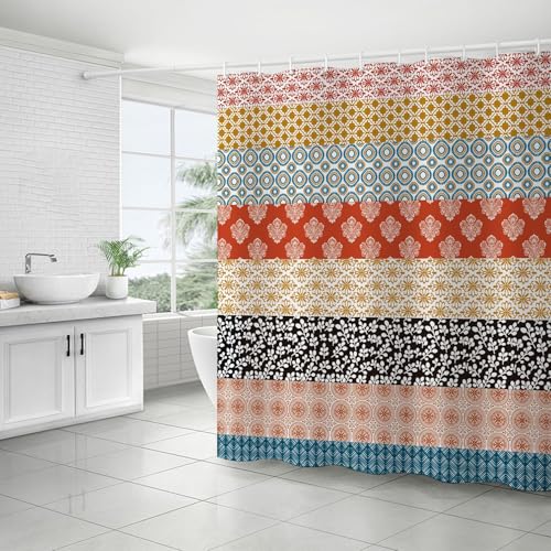 FAIRYGATE Boho Vorhang Duschvorhang Abstrakt Bath Curtain 80x180 cm Waschbar Bad Polyester Textil Wasserdicht Duschvorhang für Badewanne mit 12 Hake B8614