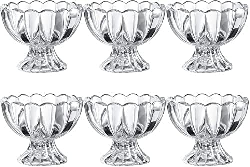Khanary Set of 6 Glass Ice Cream Bowls Sundae Dessert Glasses Mini Glass Trifle Bowls Set of 6 Short Stemmed Ice Cream Serving Dishes Footed Fruit Salad Pudding Dessert Cups 120ml