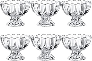 Khanary Set of 6 Glass Ice Cream Bowls Sundae Dessert Glasses Mini Glass Trifle Bowls Set of 6 Short Stemmed Ice Cream Serving Dishes Footed Fruit Salad Pudding Dessert Cups 120ml