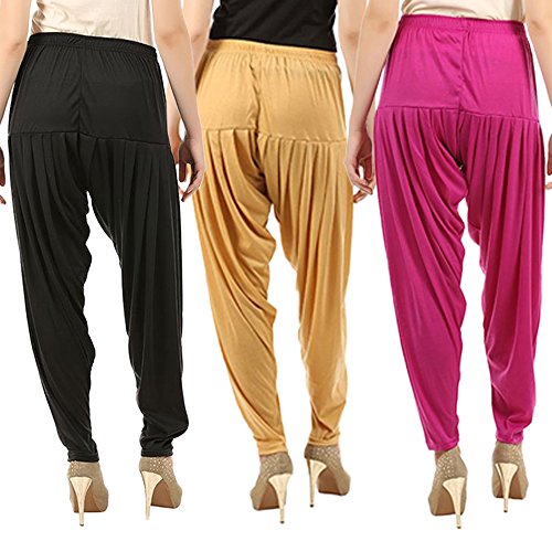Image of Buy That Trendz Combo Offer (Pack of 3) Cotton Viscose Lycra Dhoti Patiyala Salwar Harem Bottoms Pants for Womens (White, Maroon, Black)