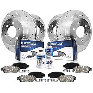 Detroit Axle – Brake Kit for Ford 2015 2016 2017 F-150 [Electronic Parking Brakes], Drilled and Slotted Brake Rotors Ceramic Brakes Pads with Hardware : 13.78″ inch Front and 13.23″ inch Rear Rotor