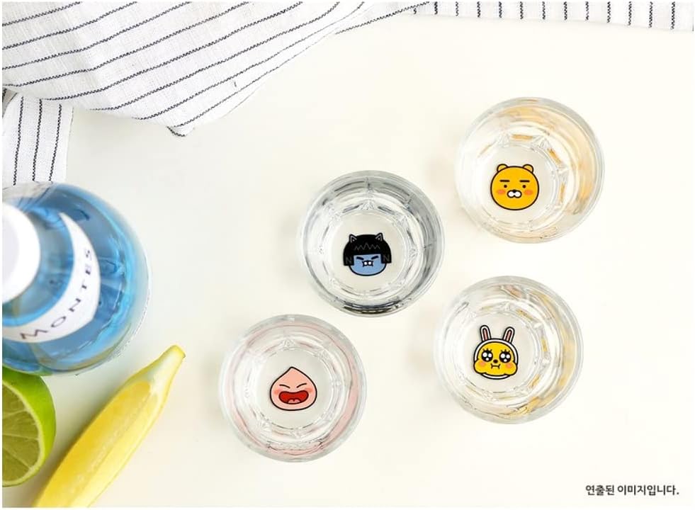 Kakao Ryan Signature SOJU glass 소주 소주잔 Korean Soju Alcohol shot glasses Glassware set of 4 Apeach Neo Muzi