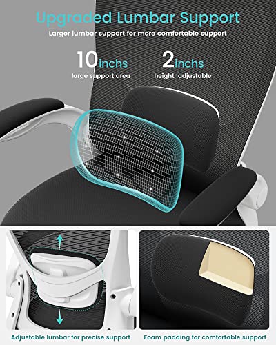 Image of MUXX.STIL Office Chair, Ergonomic Desk Chair with Adjustable Lumbar Support and Flip up Armrest, Breathable Mesh Computer Chair for Home Office, White