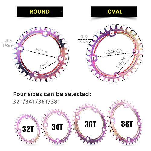 Vxm 104Bcd Chainring 32T 34T 36T 38T【New Color Electroplating Process】 Narrow Wide Chain Ring For Road Bike,Mountain Bike,Bmx Bike,Mtb Bike Parts (Round, 38T) #TOP4