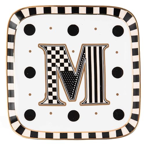 MACKENZIE-CHILDS Monogram Dish, Decorative Ceramic Letter Plate, 5 3/4