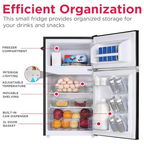 Frigidaire EFR840 Retro Mini Fridge with Freezer & Side Bottle Opener - Small 2 Door Refrigerator for Office Bar or College Dorm Room - 3.2 Cu Ft, Black