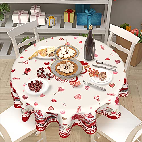 Valentines Round Tablecloth 60 Inches, Happy Valentine's Day Red Truck Table Cloth,Valentine Gnomes Love Hearts Cupid Table Cover For Wedding Anniversary, Proposals, Kitchen, Dining, Party Decor #TOP6