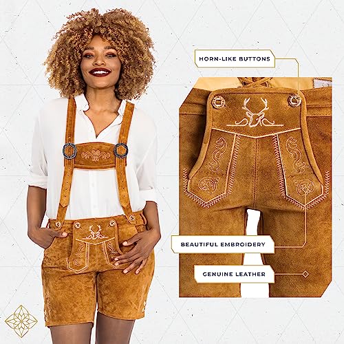 Image of BAVARIA TRACHTEN Authentic Lederhosen Women - Ladies Octoberfest Outfit - Damen Wurstfest Costume - Light Brown