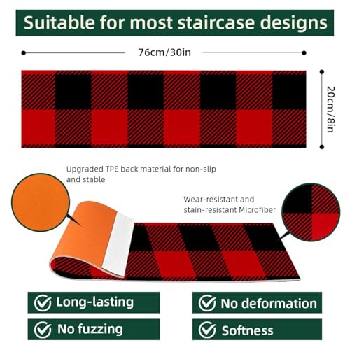 Tapis d'escalier antidérapants 76 x 20 cm avec bordure renforcée