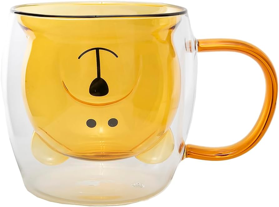 lachineuse Double Wall Mug - Cute Bear - Honey Colour - 9oz Capacity - Yellow