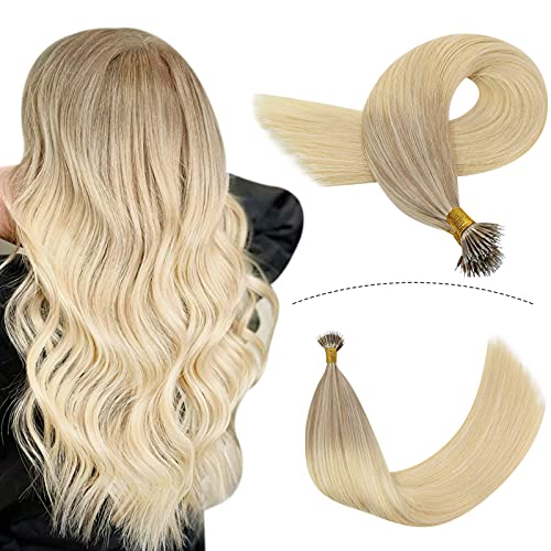 YoungSee Nano Hair Extensions Human Hair 16inch Blonde Nano Tip Hair Extensions Human Hair Ombre Ash Blonde Mix #60 Blonde Balayage Cold Fusion Nano Link Hair Extensions 1g/s 50strands