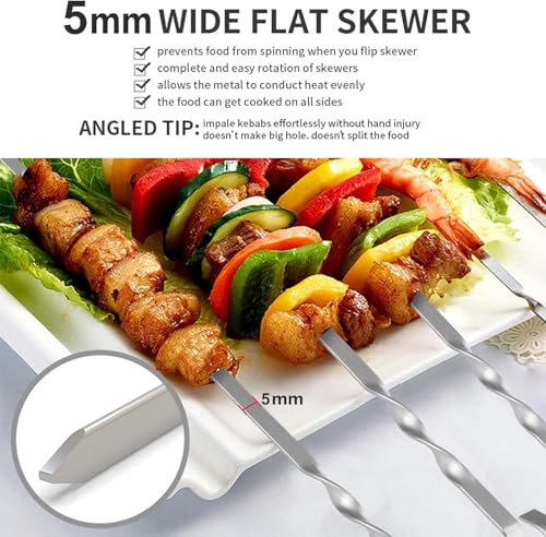 12 Stück Grillspieße, 39CM Grill Kabob Spieße Edelstahl Lange Spieße Schaschlikspieße Fleischspieße, für Lagerfeuer Oder Grillschale