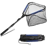 Noamus Floating Fishing Net, Fishing Landing Net with Foldable Collapsible Telescopic Pole Handle, Rubber Coated Mesh Folding Fly Fish Net for Bass Trout Walleye Kayak, Freshwater Saltwater