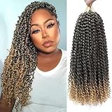 Dorsanee Ombre Honey Blonde Passion Twist Hair 18 Inch 7 Packs Water Wave Crochet Hair Long Bohemian Curly Braiding Hair for Butterfly Locs, Faux Locs, Boho Style Spring Twist Crochet Braids (T27#)