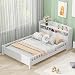 Bellemave Solid Wood Full Bed for Kids Solid Wood Bed Frame with Headboard and Footboard Kids Bed Frame with Built-in LED Light, Storage Headboard and Guardrail, White