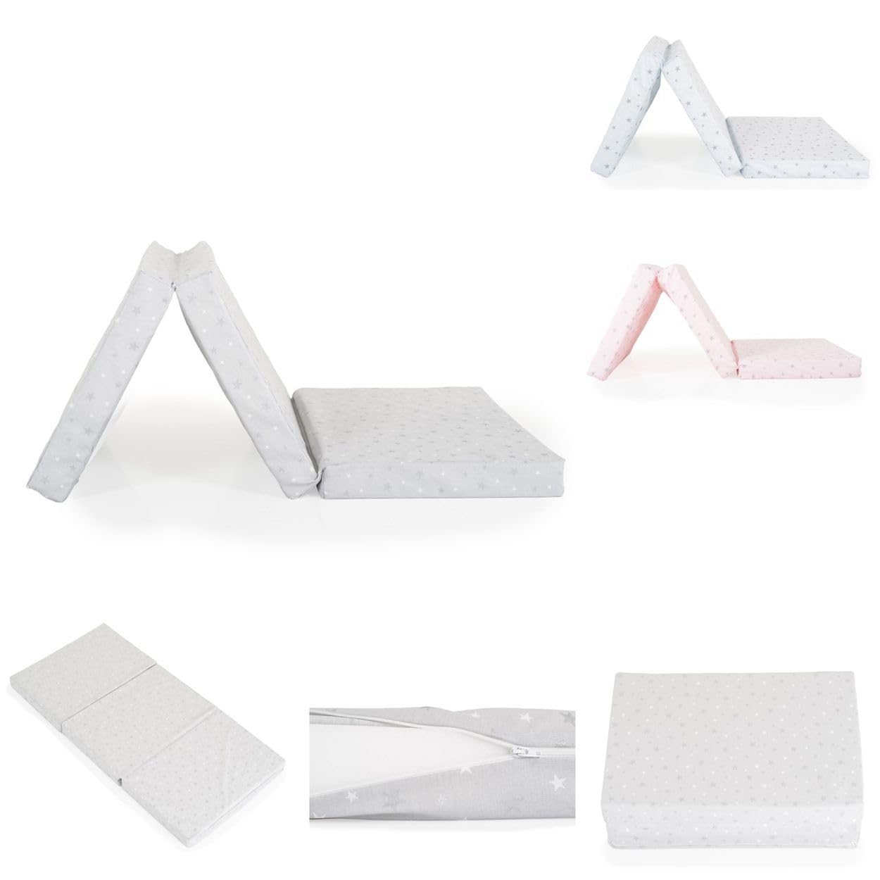 Moni colchón plegable cuna Mirage 120 x 60 x 6cm funda lavable cierre cremallera, color:gris