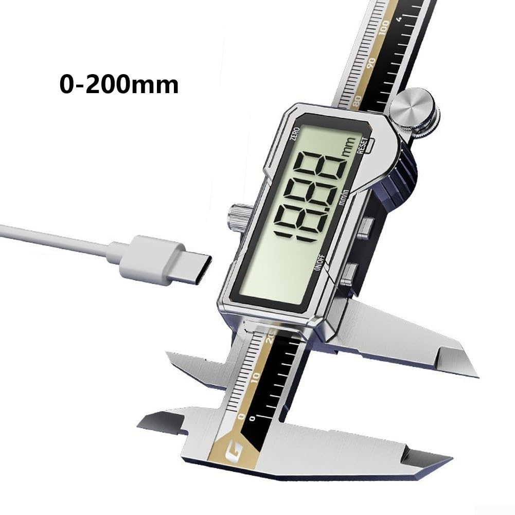 Calibrador digital 150mm Tipo-C Recargable 0.01mm Precisión Acero Inoxidable Herramienta de medición con estuche (200mm)